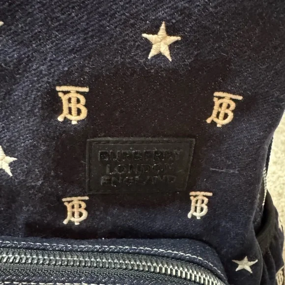Authentic New Jean Burberry Dark Blue Backpack with White Accents